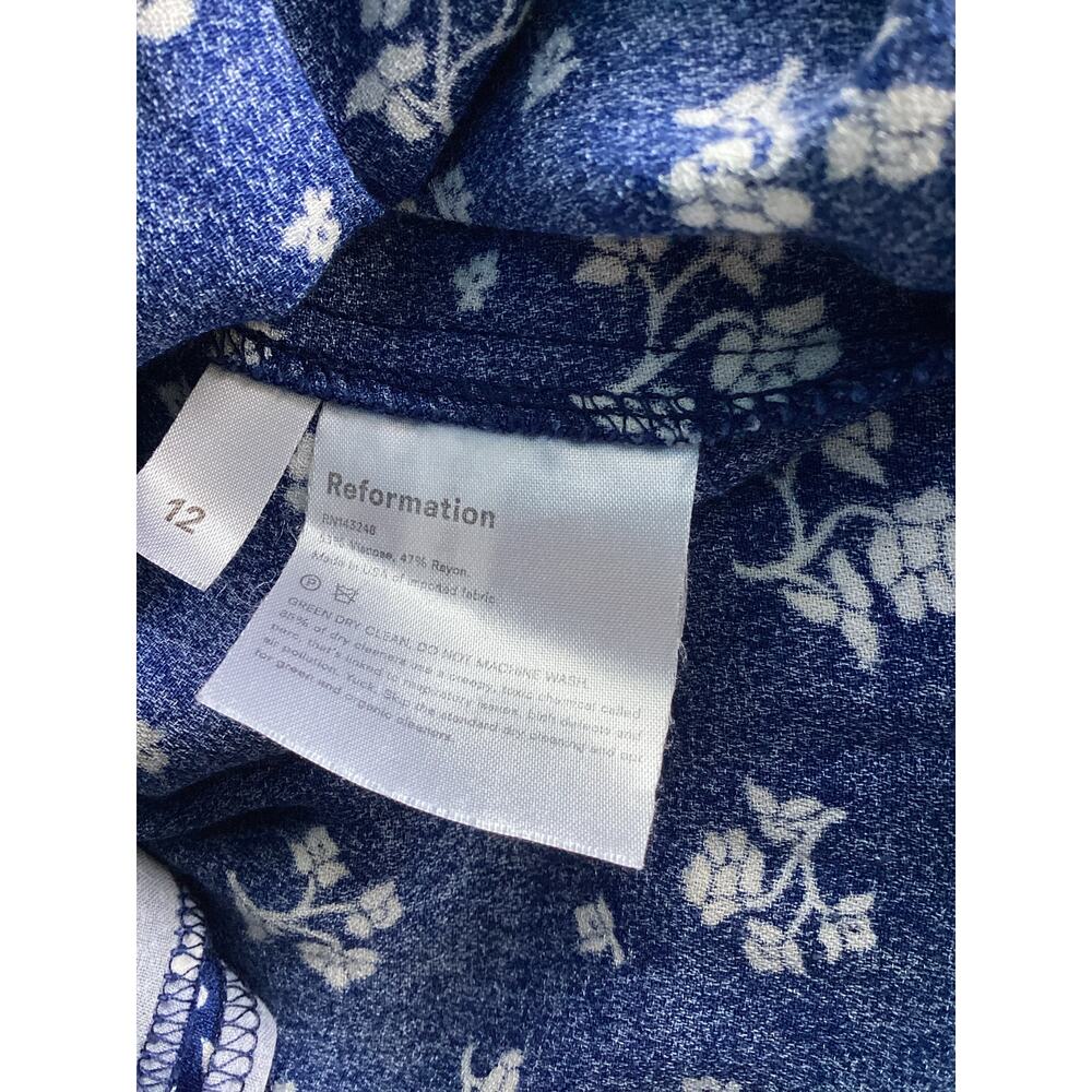 Reformation Maison Fauna‎ midi floral blue button-down dress women's size 12 - Picture 11 of 13